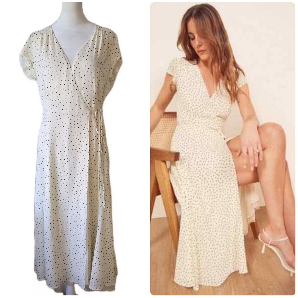 Reformation Carina Dress, Polka Dot, True Wrap, M